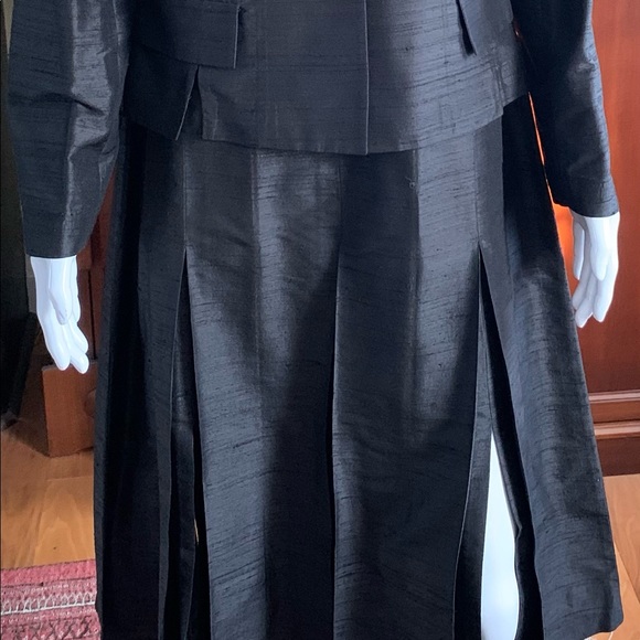 Shiny Black silk Pleated Long Dress With Slits & jacket 2 pc suit EUR 44 US 12 - Picture 6 of 16
